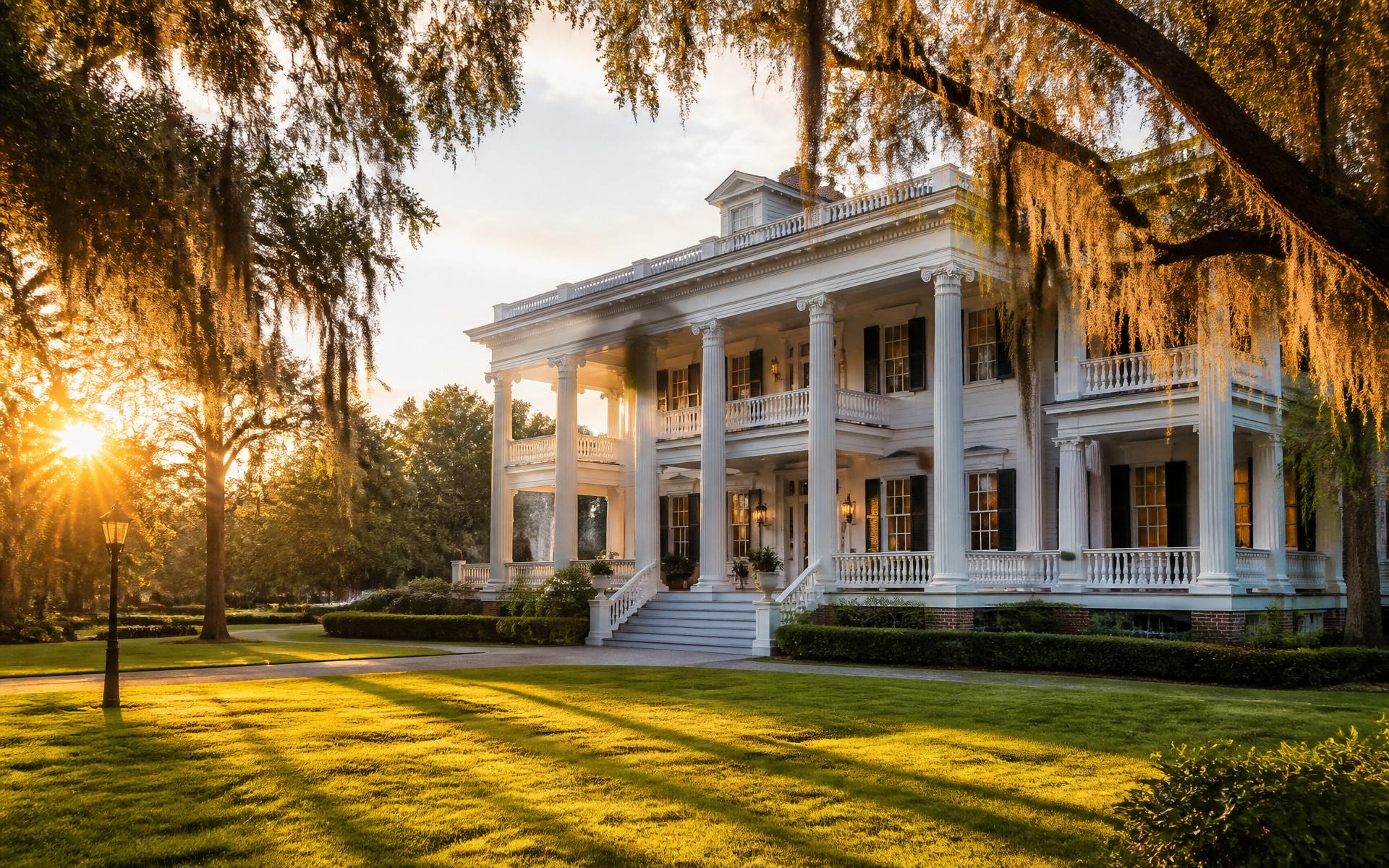 Historic Aiken estate at sunset